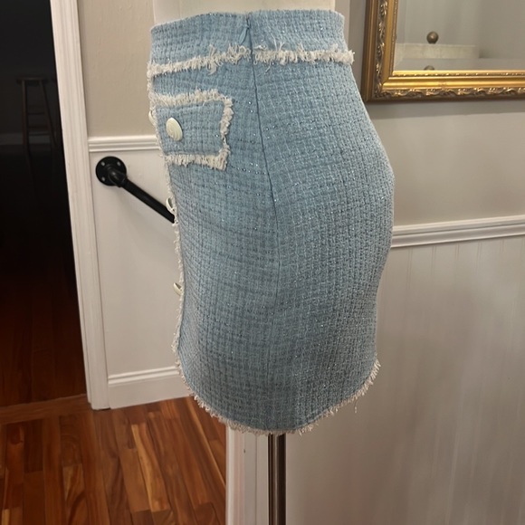 Generation Love Nessa Contrast Tweed Skirt French Blue Cream NWT - Picture 8 of 12